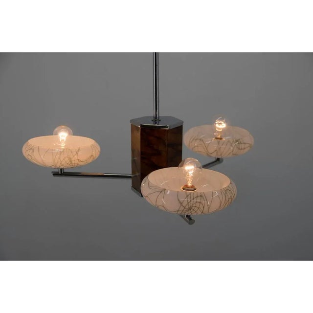 1940s Art Deco Wood Chrome and Glass Chandelier, 1940s For Sale - Image 5 of 13