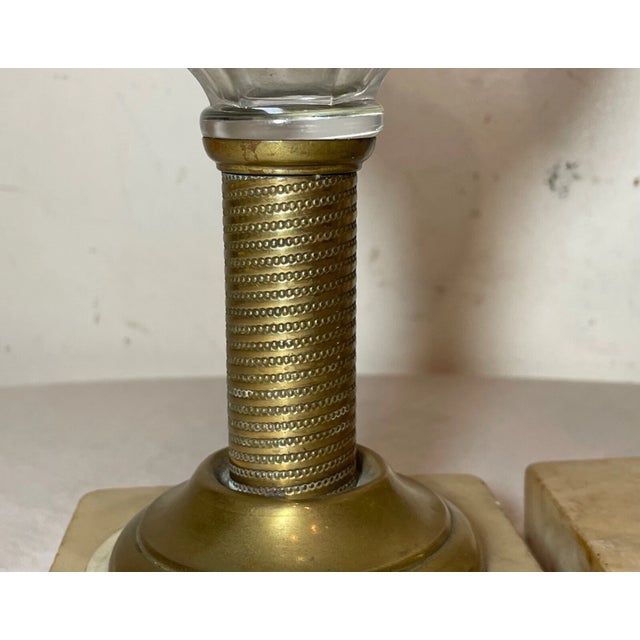 Lot of 3 Rare Antique 19th Century Bullseye Glass Brass Marble Whale Oil Lamp For Sale - Image 11 of 14