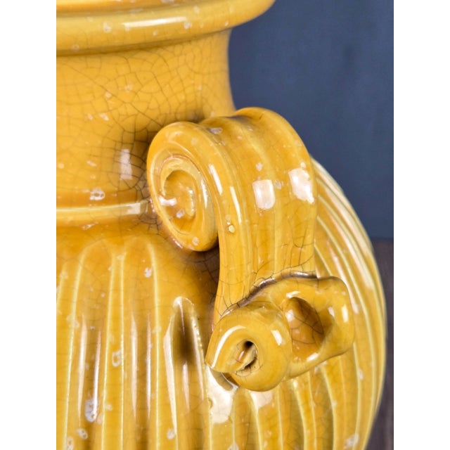Yellow Wildwood Yellow Ribbed & Handled Pottery Urn Table Lamp For Sale - Image 8 of 14