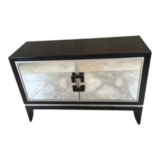 Vintage Contemporary Deco Style Ebonized Wood 2 Mirrored Door Credenza by Artmax For Sale