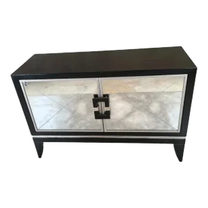 Vintage Contemporary Deco Style Ebonized Wood 2 Mirrored Door Credenza by Artmax
