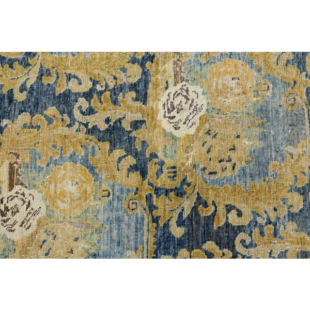 Antique Mahal Rug With Muted Ochre and Indigo Blue Floral Medallions For Sale In New York - Image 6 of 12