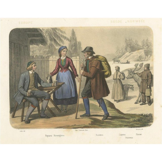 After Leloir, Swedish and Norwegian Costumes, Peasants, Laplanders and Reindeer, 1845, Lithograph For Sale - Image 9 of 9