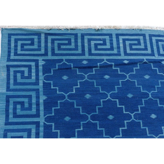 Contemporary Indian Dhurrie Blue Flat-Weave Rug by Doris Leslie Blau For Sale - Image 4 of 9