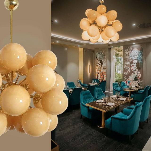 Very large Mid-Century Modern Amber Murano globes Sputnik chandelier, Italy circa 1990s. A pair available - sold and...