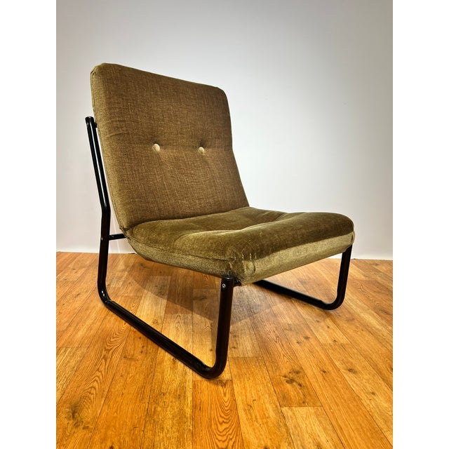 1970s Bauhaus Black Steel and Green Upholstery Lounge Chairs, 1970s, Set of 3 For Sale - Image 5 of 18