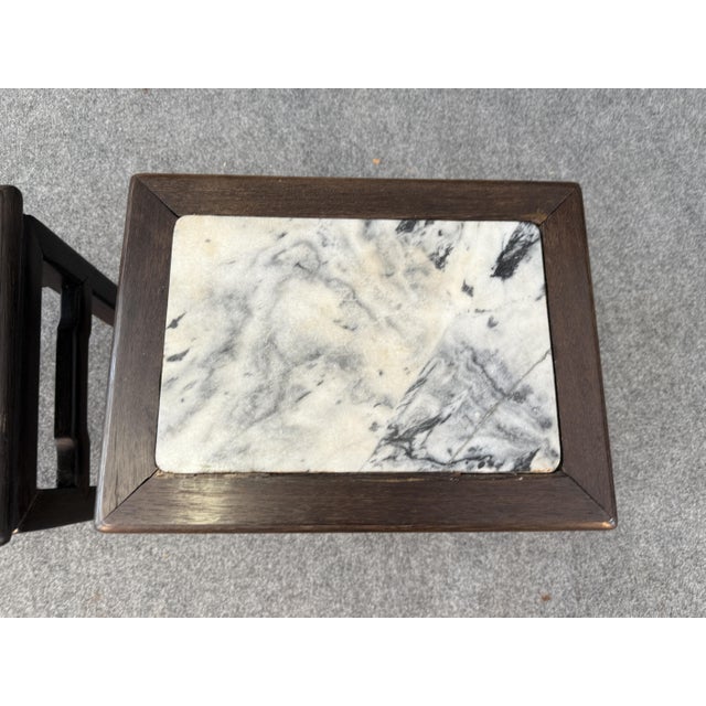 Late 20th Century Late 20th Century Pair of Marble Top Tables/Stools For Sale - Image 5 of 9