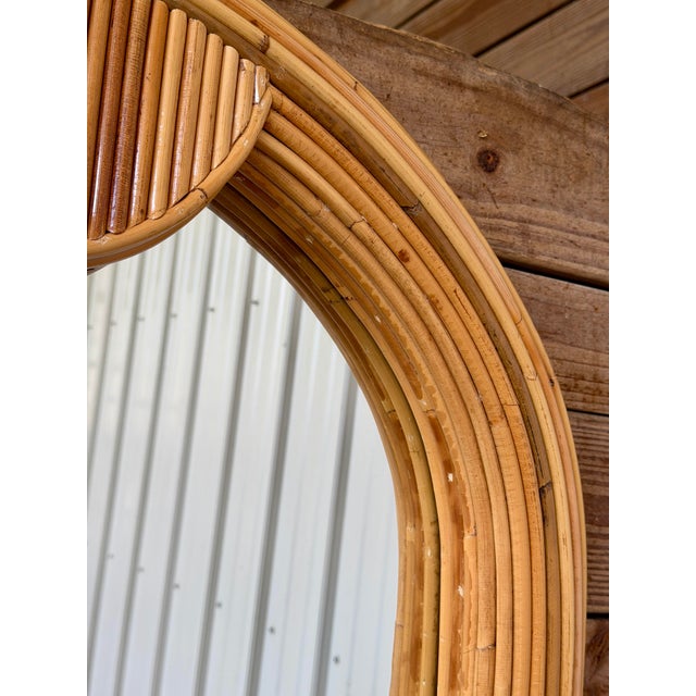 Vintage Coastal Boho Refinished Pencil Reed Rattan Sculptural Arch Wall Mirror For Sale - Image 11 of 12