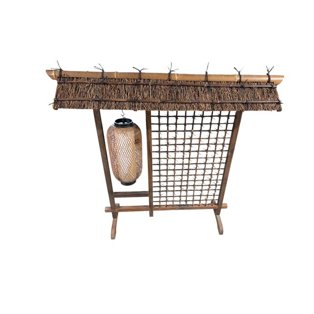 1980s Vintage Japanese Burnt Bamboo Floor Lamp With Lattice Frame 22" H For Sale - Image 5 of 8