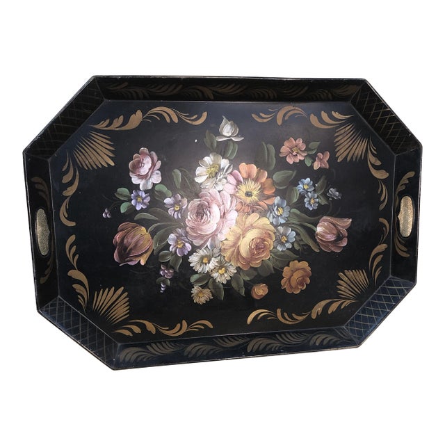 Mid 20th Century Vintage Hand Painted Italian Tole Tray For Sale