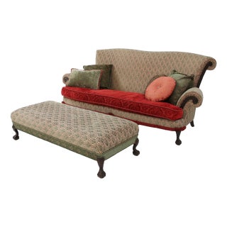 Large Set of Victorian Sofa and Ottoman, United Kingdom, 1890s, Set of 2 For Sale