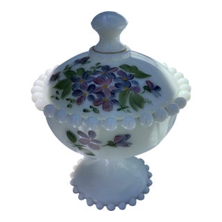 1950s Consolidated Glass Hand Painted Compote For Sale