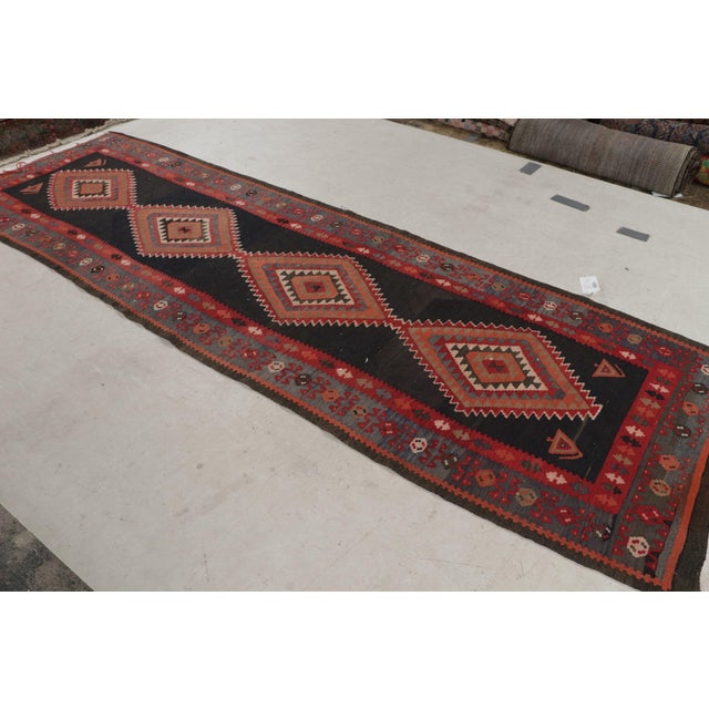 Tribal 1920s Antique Persian Kilim in Black, Red and Blue Tribal Patterns For Sale - Image 3 of 8