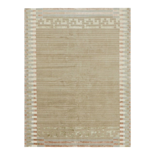 Rug & Kilim’s Austrian Art Deco Style Rug With Stripes and Geometric Patterns For Sale