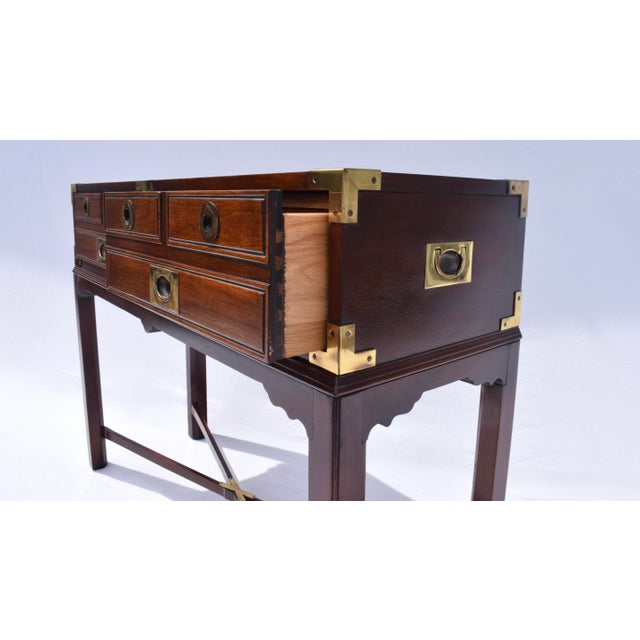 Sarreid Ltd. Mahogany Campaign Style Two Drawer Console Table For Sale - Image 4 of 14