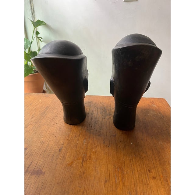 Beautiful Vintage Egyptian Busts Handcarved Stone Bookends Pair For Sale - Image 12 of 12