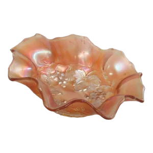 Dugan Carnival Glass Marigold Golden Grape Ruffled Rim Candy Dish Bowl