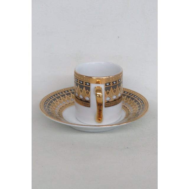 Art Deco Late 20th Century Yamasen Japan Fine Porcelain Espresso Cup and Saucer 2pc Set Gold Plated For Sale - Image 3 of 12