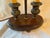 Vintage Empire-style double candlestick Bouillotte lamp with walnut base. The top is capped with a decorative neoclassical...