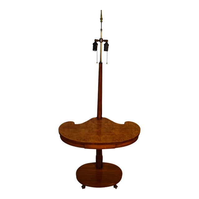 1930 Art Deco Birdseye Maple Lamp and Side Table Combination / Floor Lamp For Sale