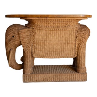 Vintage Elephant Wicker Bar Cart For Sale