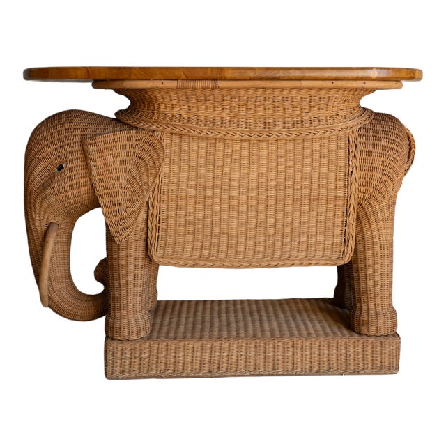 Vintage Elephant Wicker Bar Cart For Sale