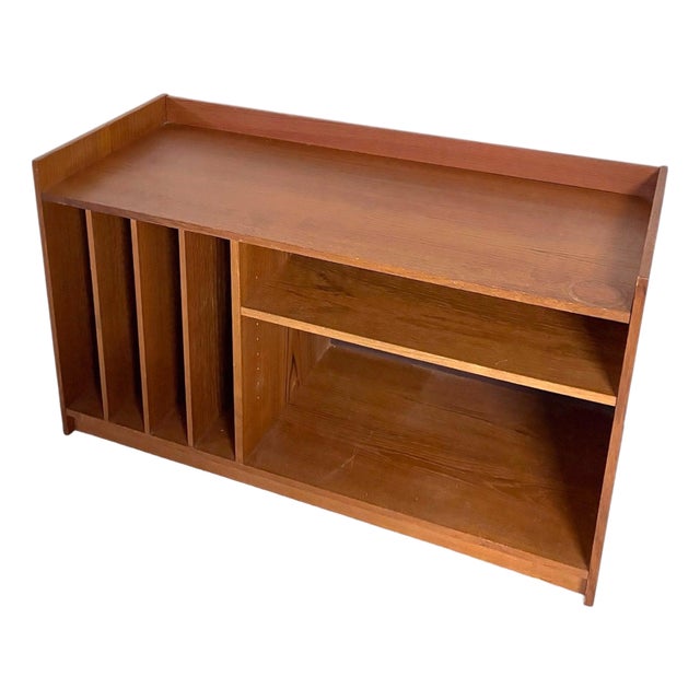 Mid-Century Danish Teak Media Cabinet with Vinyl Storage and Open Shelving For Sale