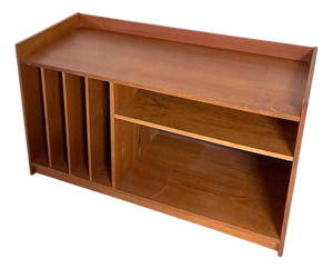 Mid-Century Danish Teak Media Cabinet with Vinyl Storage and Open Shelving