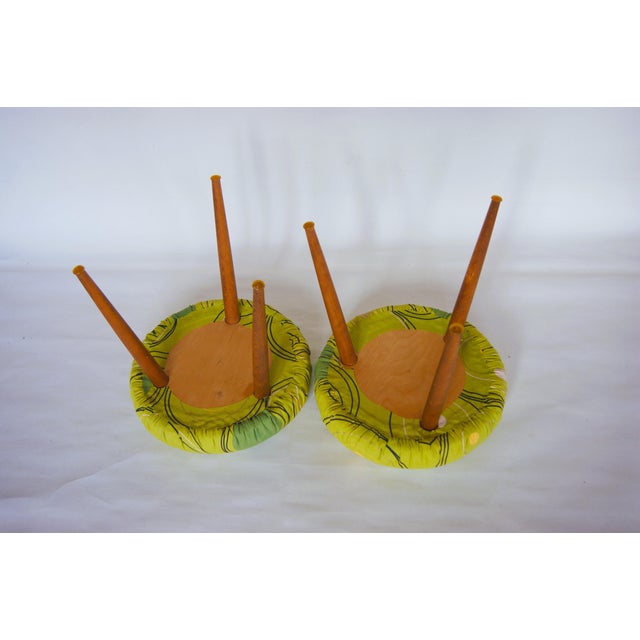 Pair of Teak Stools With Newer Upholstered Seats With Green Design Fabric - Denmark 1960s. For Sale - Image 9 of 9