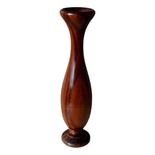 Vintage Bohemian Turned Wood Vase, 1970s For Sale