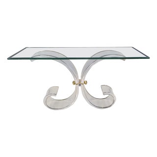 Brass and Acrylic Glass Console Table, 1970s For Sale