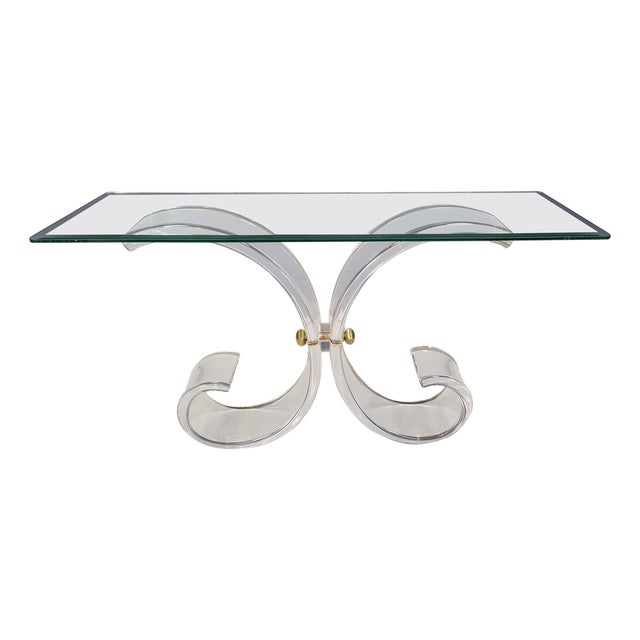 Brass and Acrylic Glass Console Table, 1970s For Sale