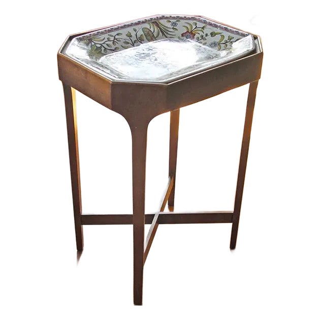 Portuguese Plate With Custom Walnut Stand For Sale