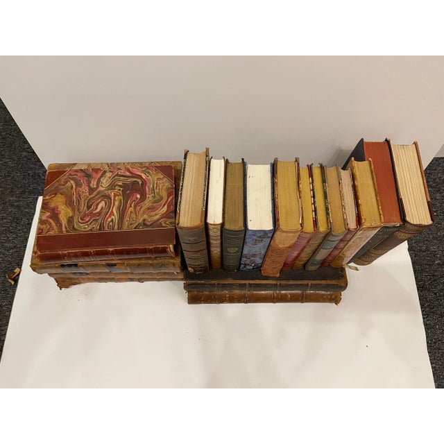 19th Century Group of 18 Assorted Leather or Marbled Bound Books, 19th Century For Sale - Image 5 of 6