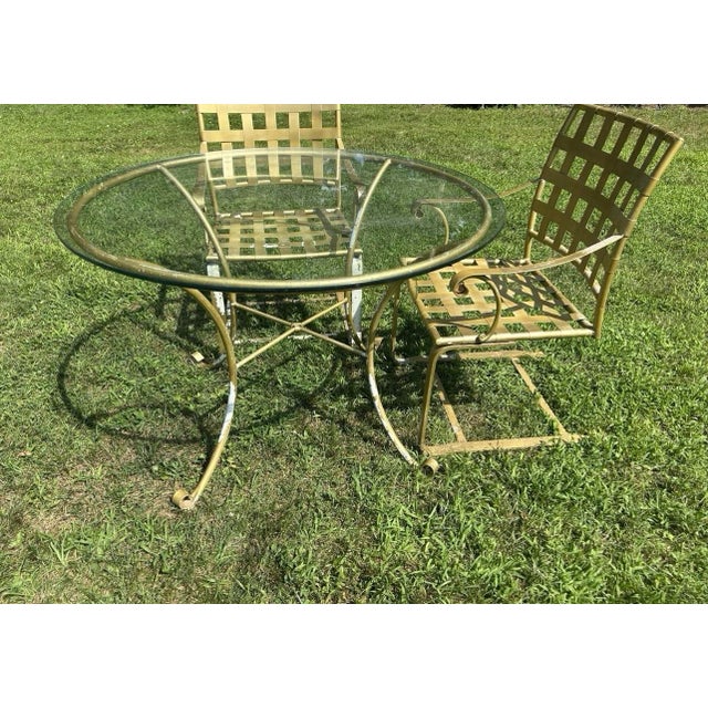 American Beautiful Vintage Wrought Iron Brown Jordan Patio Set Table and 4 Chairs, Attributed For Sale - Image 3 of 6