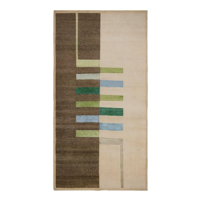 Rug & Kilim’s Modern Bauhaus Geometric Beige Brown Blue and Green Wool Custom Rug For Sale