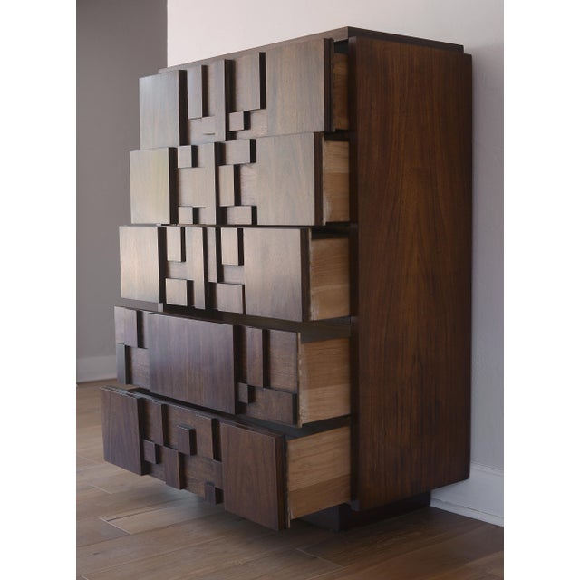 Vintage MCM Lane Brutalist Staccato Highboy Dresser For Sale - Image 9 of 13