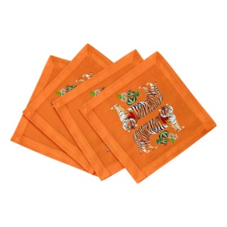 Tiger Seeing Double Cotton Sateen Cocktail Napkins, Set of 4 For Sale