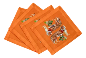 Tiger Seeing Double Cotton Sateen Cocktail Napkins, Set of 4