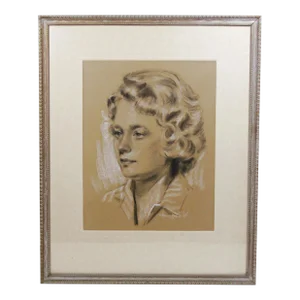 Vintage 1964 Portrait Drawing of a Woman, Signed Framed Art