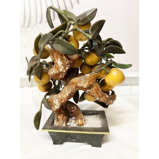1950s Vintage Chinese Jadeite Peach Bonsai Tree For Sale - Image 5 of 6