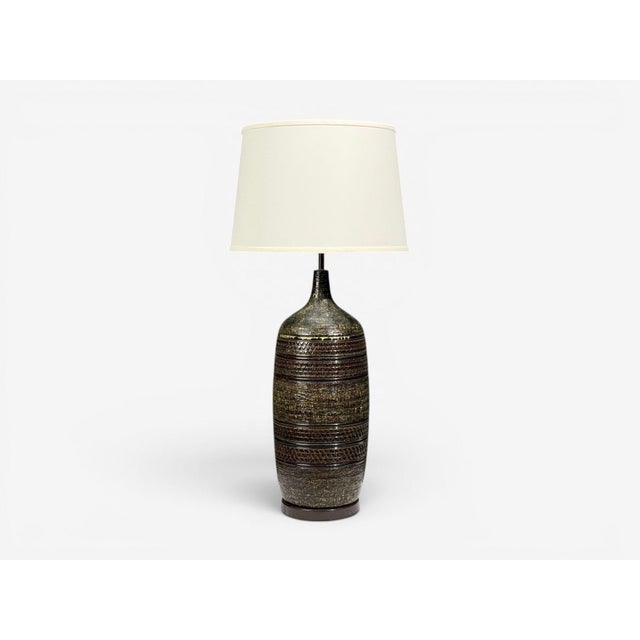 Bitossi Attribution, Monumental Table Lamp, Green Glazed Ceramic, Italy, 1960s A massive ceramic table lamp attributed to...