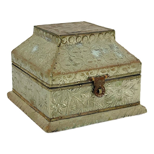 Vintage Tin Covered Decorative Box For Sale