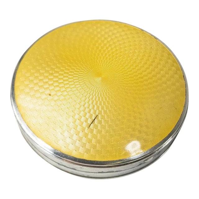 Early 20th Century American Sterling Silver and Yellow Guilloche Enamel Compact For Sale