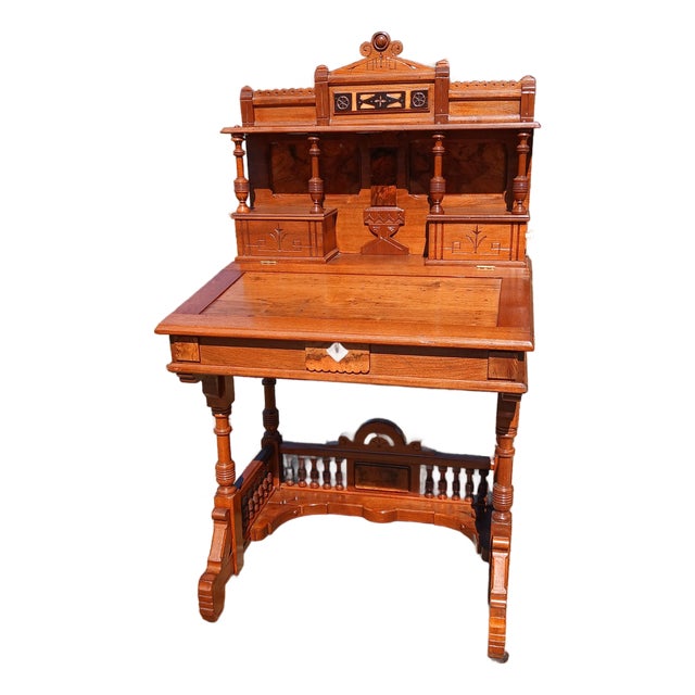 Antique Victorian Walnut Eastlake Ladies Desk 1870s For Sale