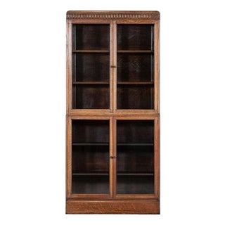 English Oak Carved Modular Glazed Bookcase, 1900s For Sale