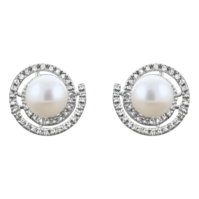 Freshwater Pearl Diamond Earrings .36cttw 14k White Gold, 2 Pieces For Sale