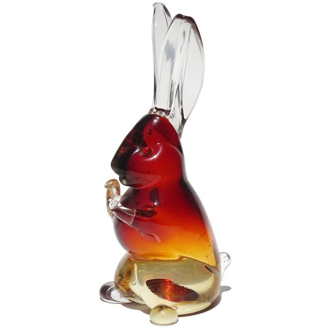 Mid-Century Modern Cenedese Murano Sommerso Vintage Red Orange Fade Italian Art Glass Bunny Rabbit Figurine Sculpture For Sale - Image 3 of 6