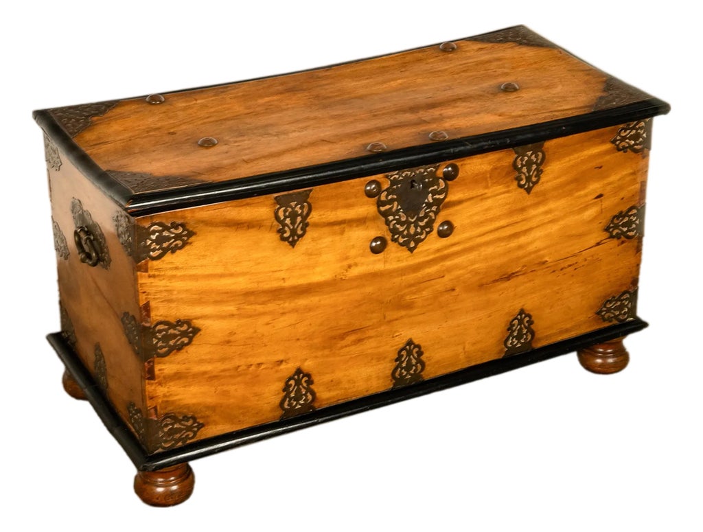 Antique 18th Century Dutch Colonial East India Co Teak & Brass Voc 