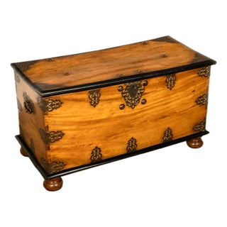 Antique 18th Century Dutch Colonial East India Co Teak & Brass Voc Chest 1740 For Sale